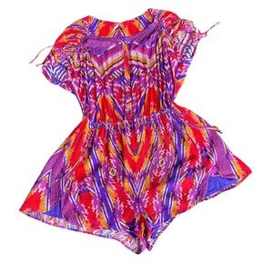 Free People Dream All Night Purple Red Abstract Romper Ikat Beach Cover XS